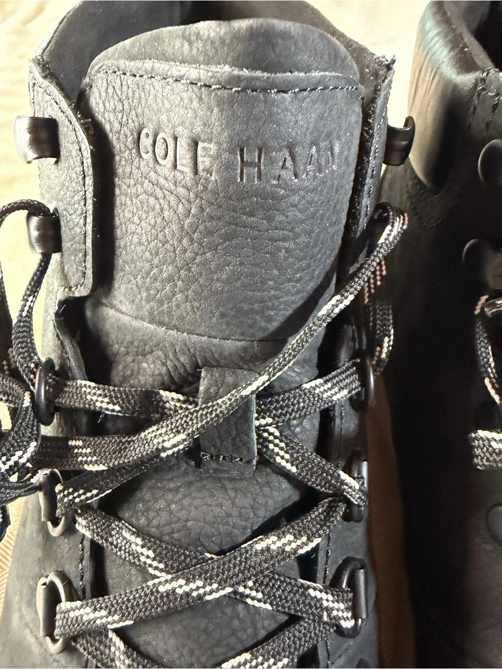 Cole Haan Men’s Black Lace-Up Hiker Boots with Contrast Laces